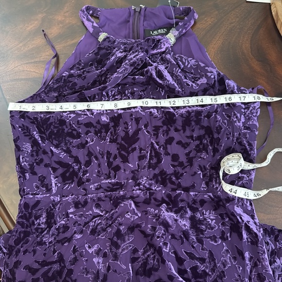 Lauren Ralph Lauren Velvet Burnout Crystal Embellished Halter Neck Sheath Gown - Picture 17 of 17